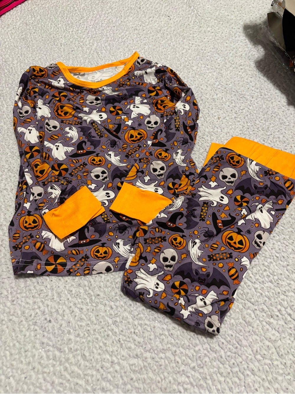 Bamboo Kids Halloween Ghost & Pumpkin Pajama Set - Orange & Purple
